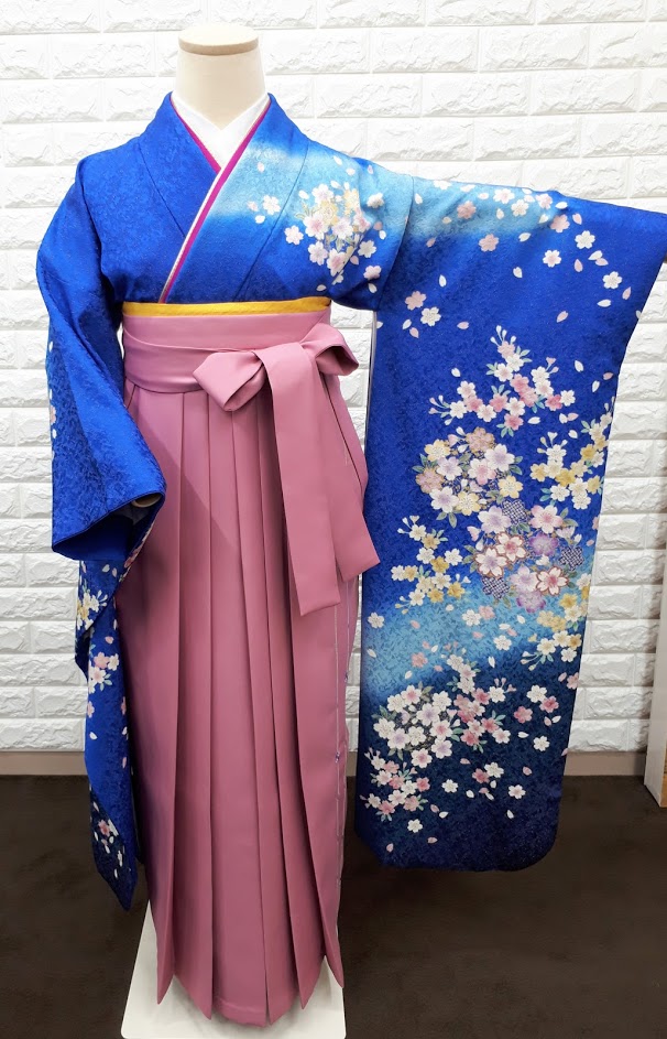 卒業式　卒業式衣装　卒業袴　袴　レンタル　古典　おしゃれ　青　桜　発光　可愛い